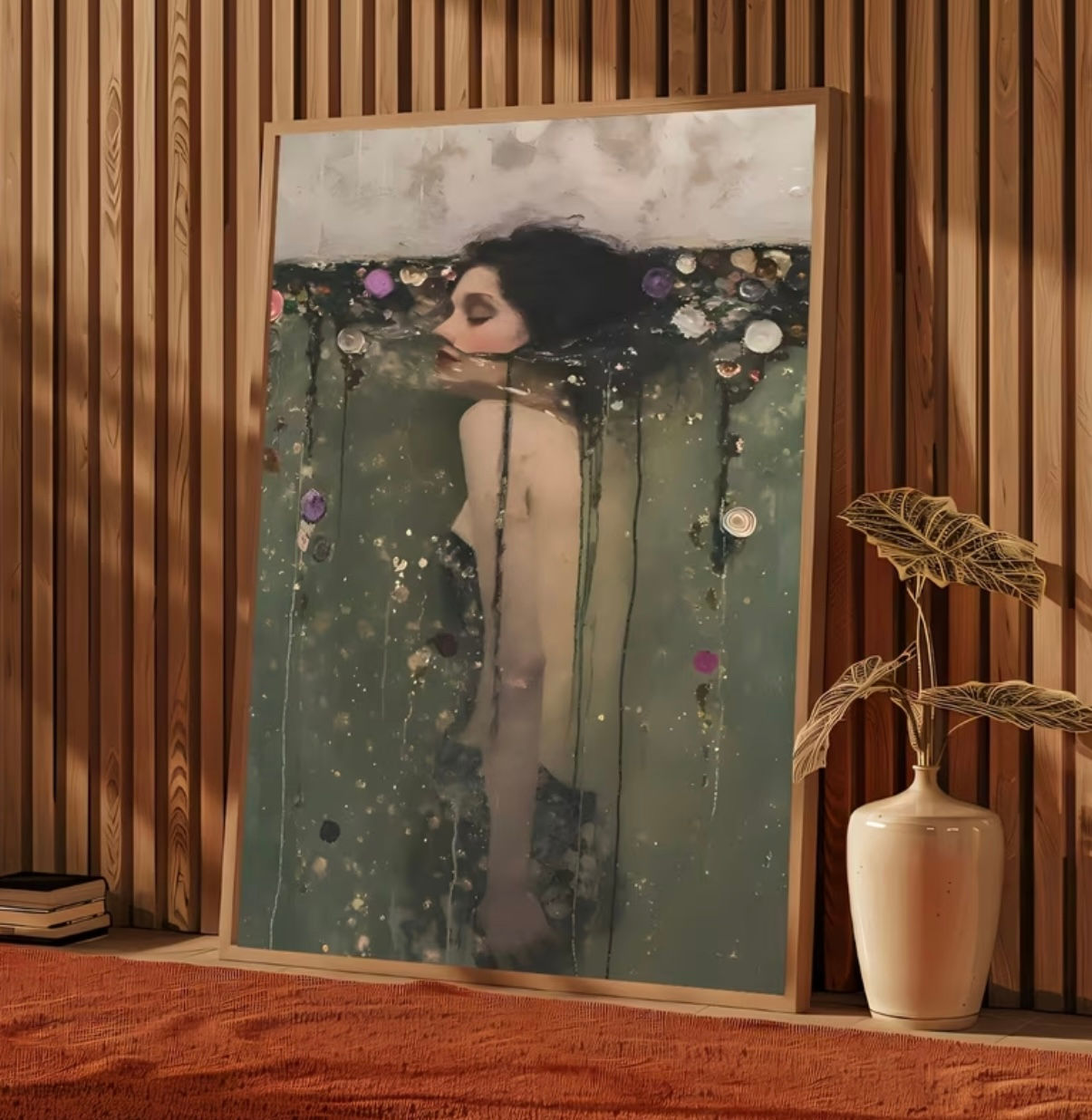 Woman Underwater Portrait Framed Canvas Print