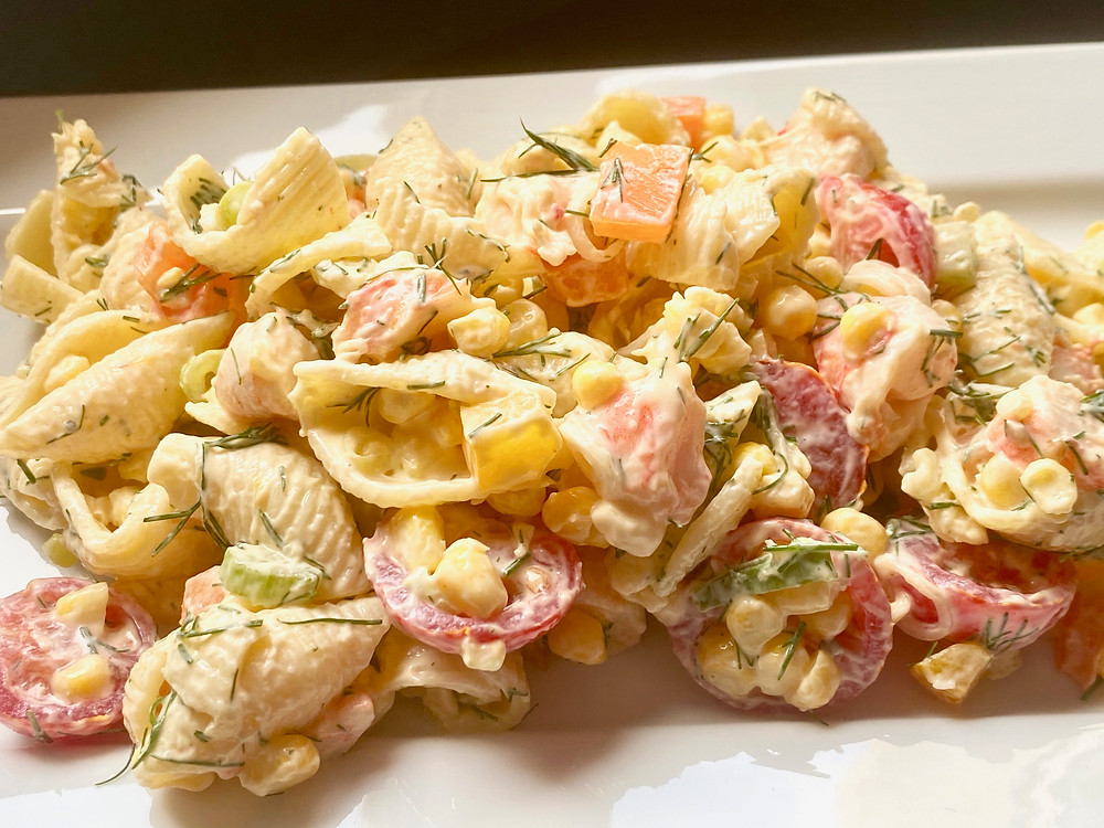 summer pasta salad, picnic ideas, Cooking Chez Moi, shrimp salad, pasta and shrimp salad, summer lunch ideas, pasta salad recipe