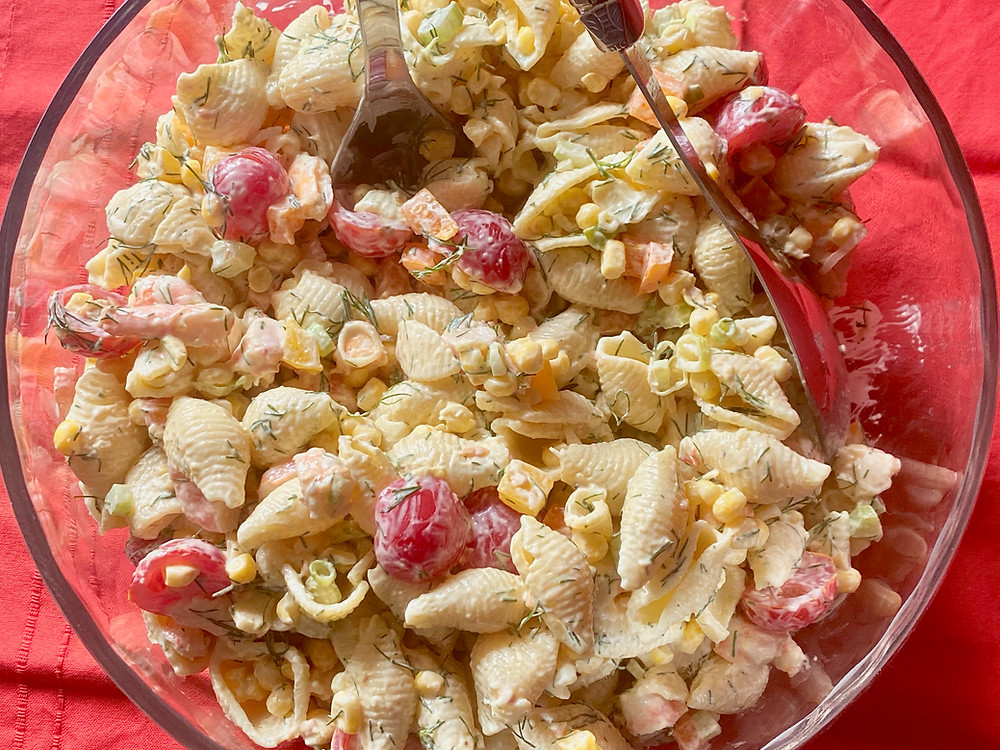 summer pasta salad, picnic ideas, Cooking Chez Moi, shrimp salad, pasta and shrimp salad, summer lunch ideas, pasta salad recipe