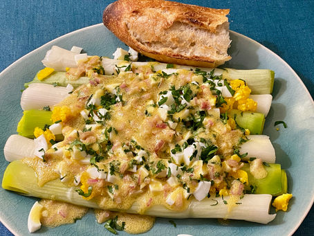 Leeks with Vinaigrette and Eggs Mimosa