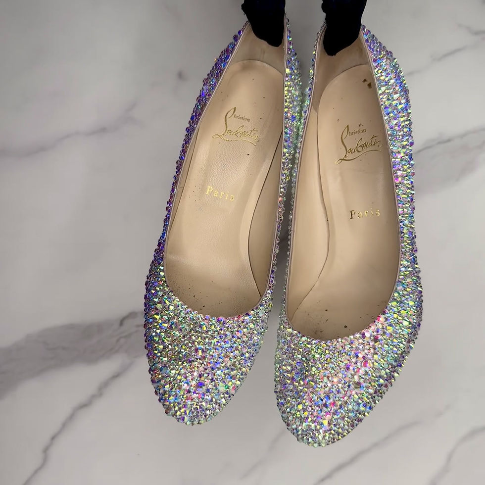 Thumbnail: bling wedding heels covered in AB crystal, Louboutin pumps, front view