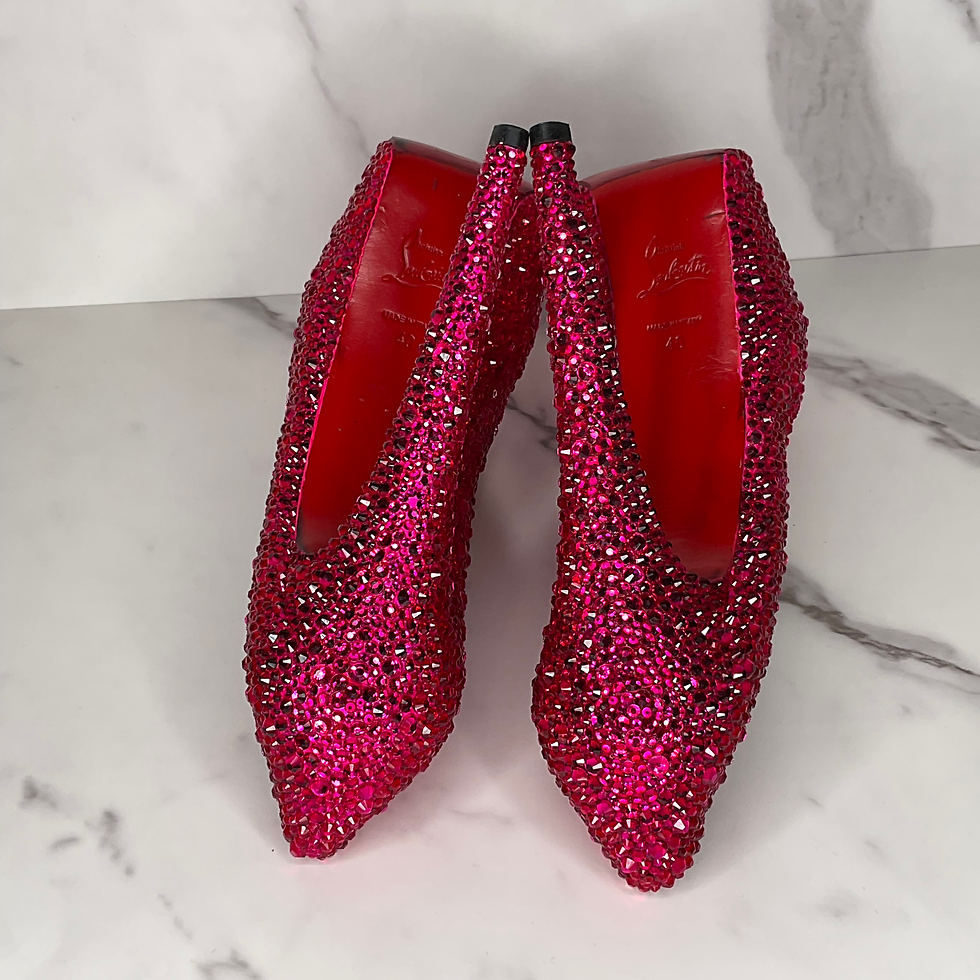 Thumbnail: Real Louboutins, Covered in Crystal — Hot Pink Victoria Platforms, Size 10