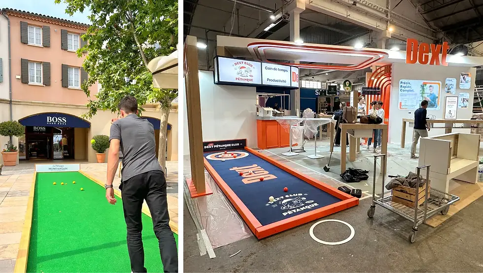 Deux photos de terrain de pétanque personnalisé
