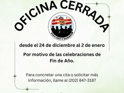 Oficina cerrada del 23 de diciembre al 6 de enero
