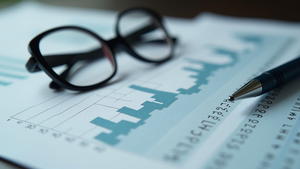 Close-up of financial documents with graphs