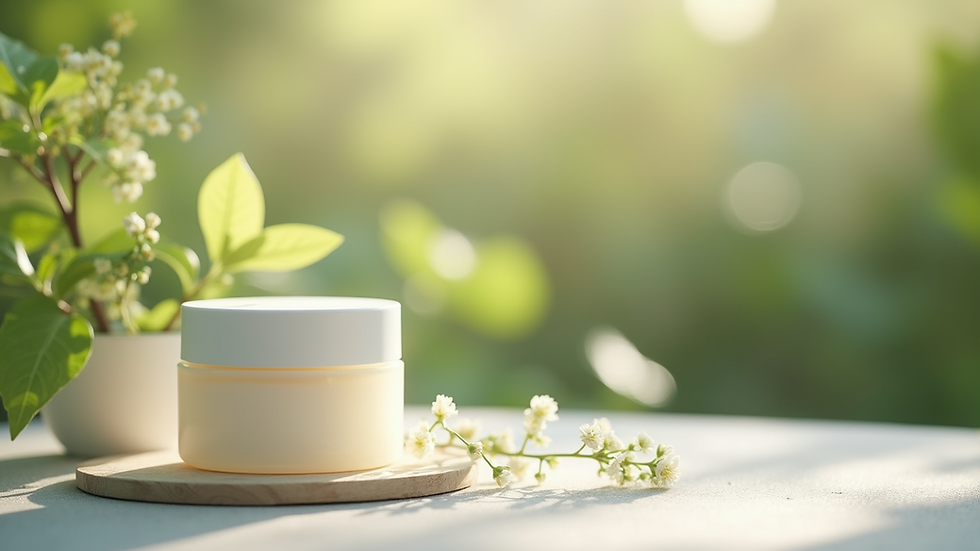 Close-up view of a skincare product with a natural background
