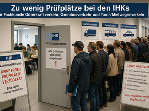 Warum gibt es viel zu wenig Prüfplätze für die Fachkundeprüfungen Güterkraftverkehr, Omnibusverkehr und Taxi-/Mietwagenverkehr bei den Industrie- und Handelskammern?