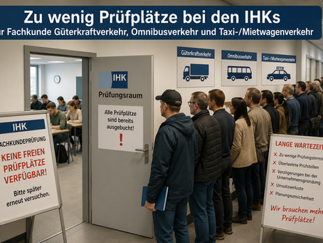 Warum gibt es viel zu wenig Prüfplätze für die Fachkundeprüfungen Güterkraftverkehr, Omnibusverkehr und Taxi-/Mietwagenverkehr bei den Industrie- und Handelskammern?