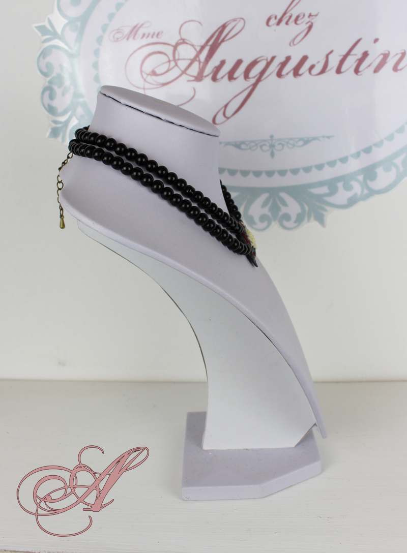 Miniature : Collier camée perles noir