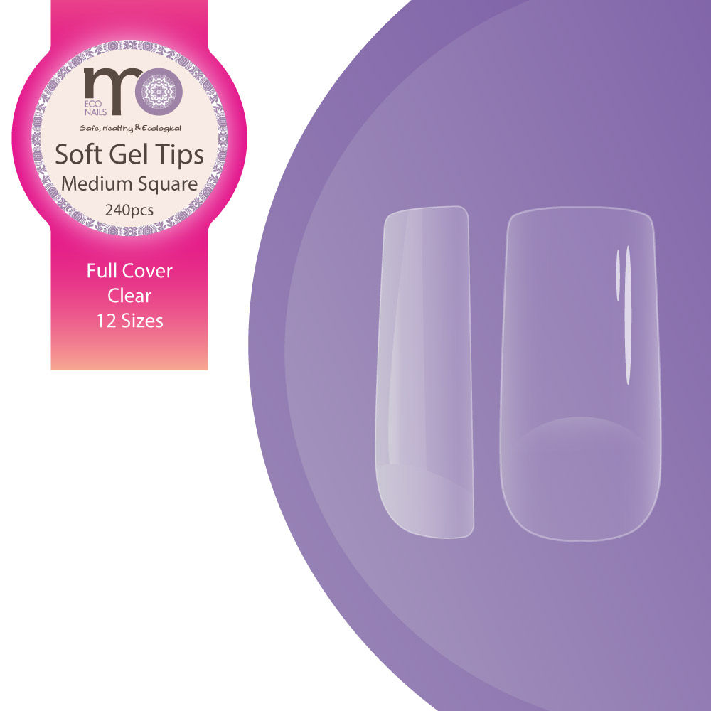 SOFT GEL full cover tips - Medium Square Clear - 240pcs