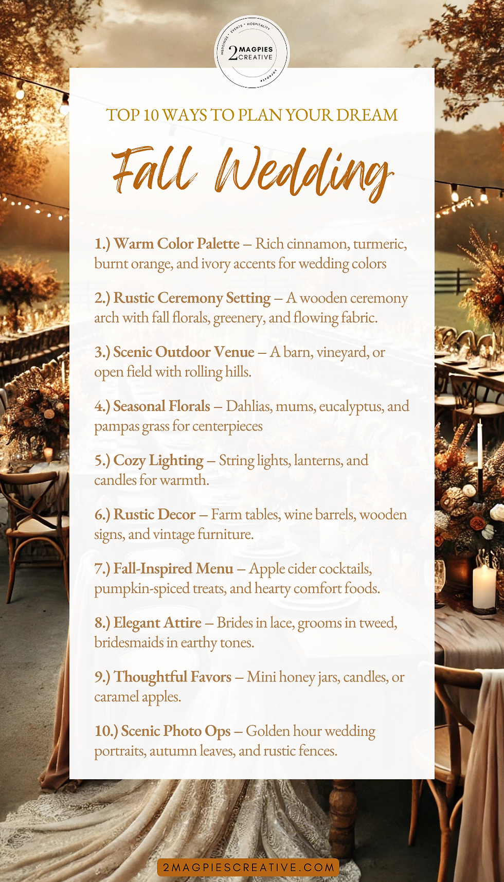 A cheatsheet on How to Plan Your Dream Fall Wedding.