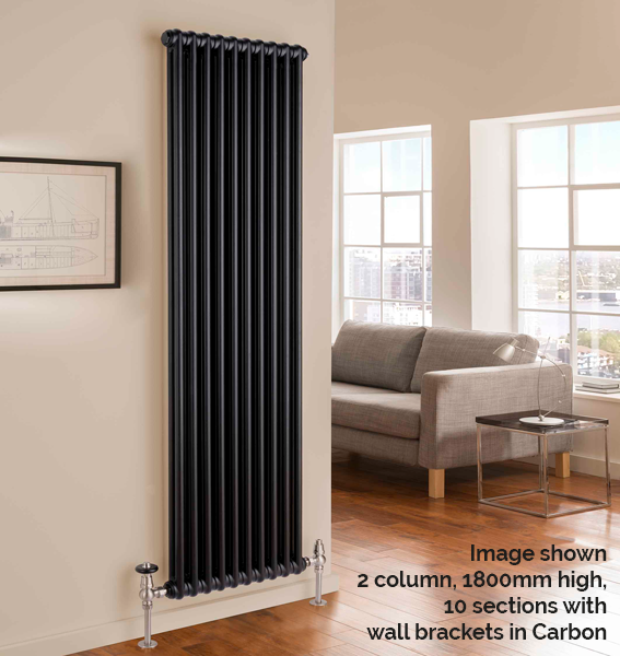 Ancona 2 Column 1200 x 474 Matt Black (2800 BTU's) | Wall Brackets - Clearance