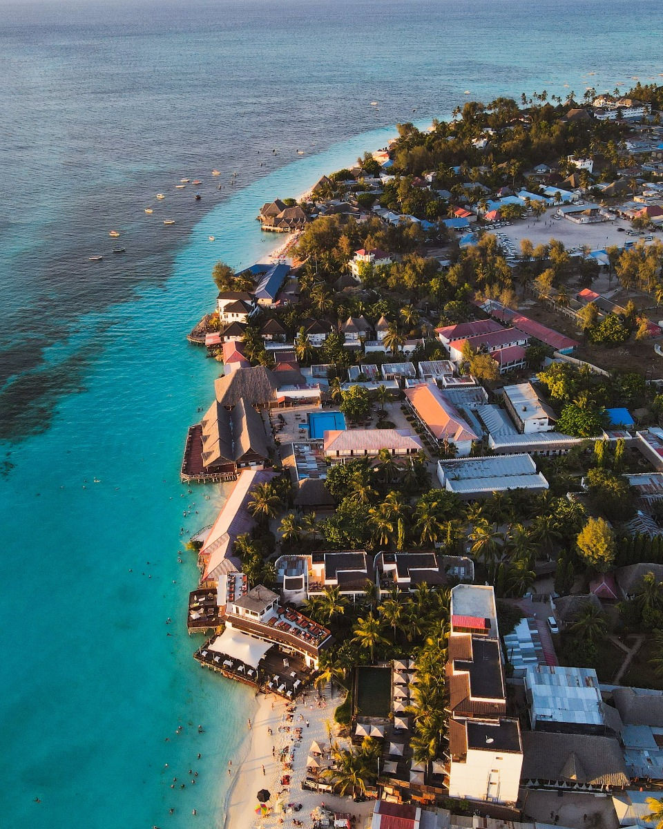 Aerial View of Town Near the Ocean in Tanzania