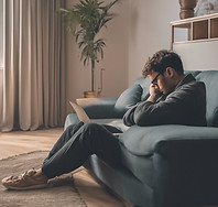 A man on a sofa with laptop in lap