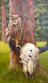 Azriel, Eurasian Eagle Owl Oil Painting, Joseph Grice Art