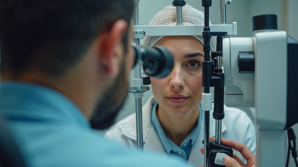 Close-up view of an eye exam being conducted