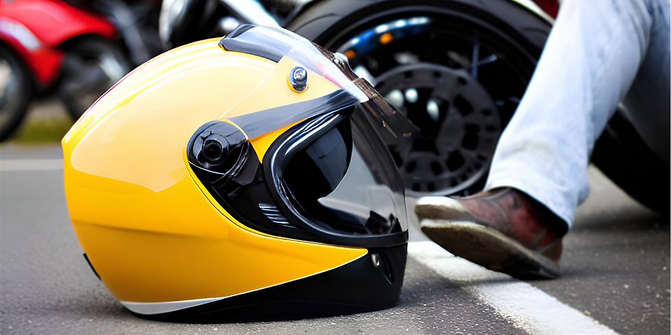 A motorcycle helmet laying on the floor - may need Motorcycle Accident Help