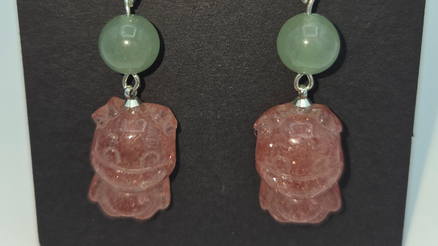 Strawberry Quartz Baby dragon Earrings 2.25in