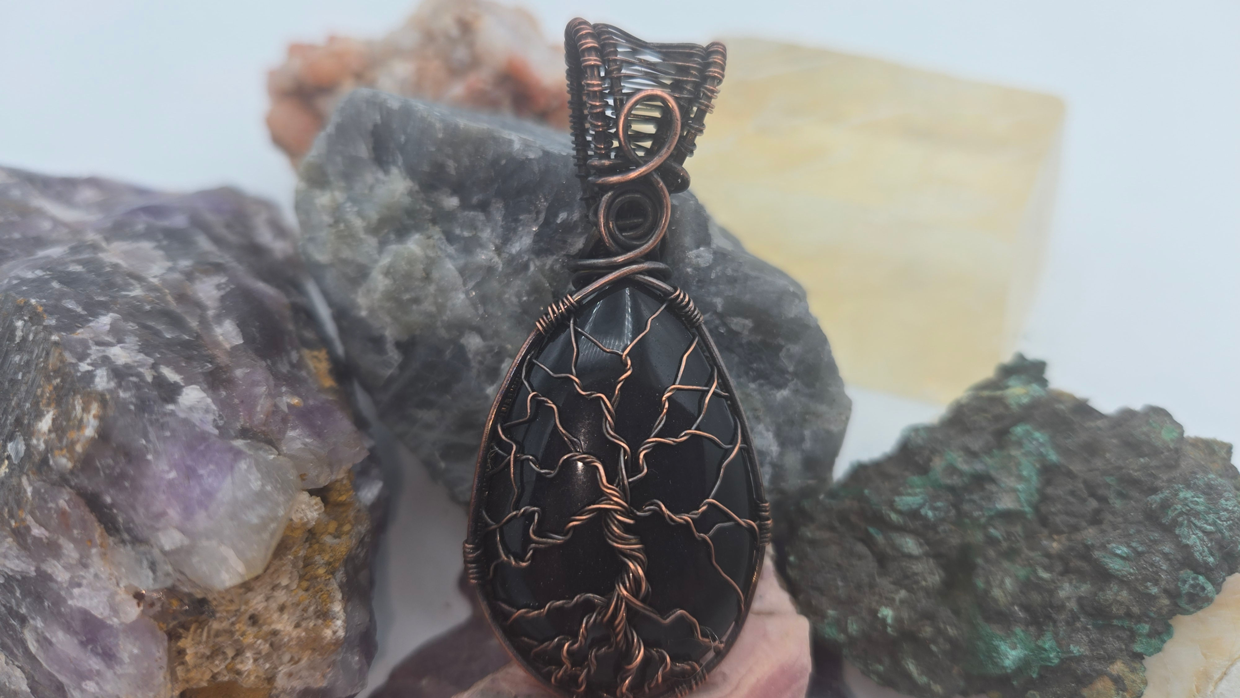 Rainbow Obsidian Tree of life Pendant