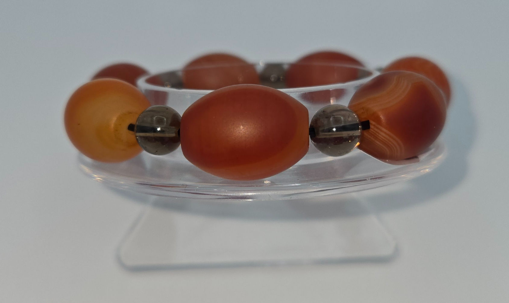 Carnelian 15mm and Smoky Quartz 8mm Stretch Bracelet
