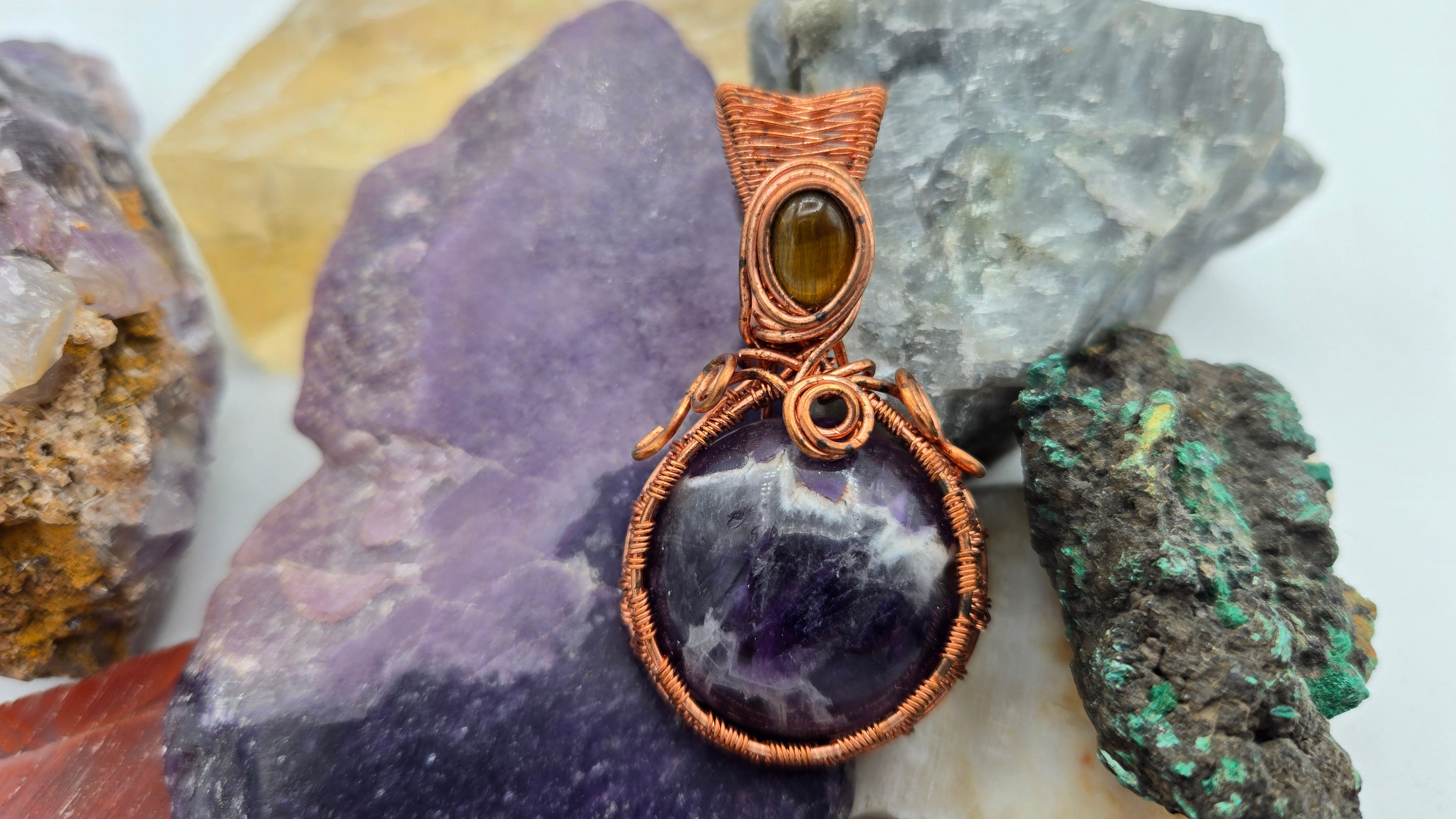 Dream Amethyst pendant with tiger-eye accent 2 in