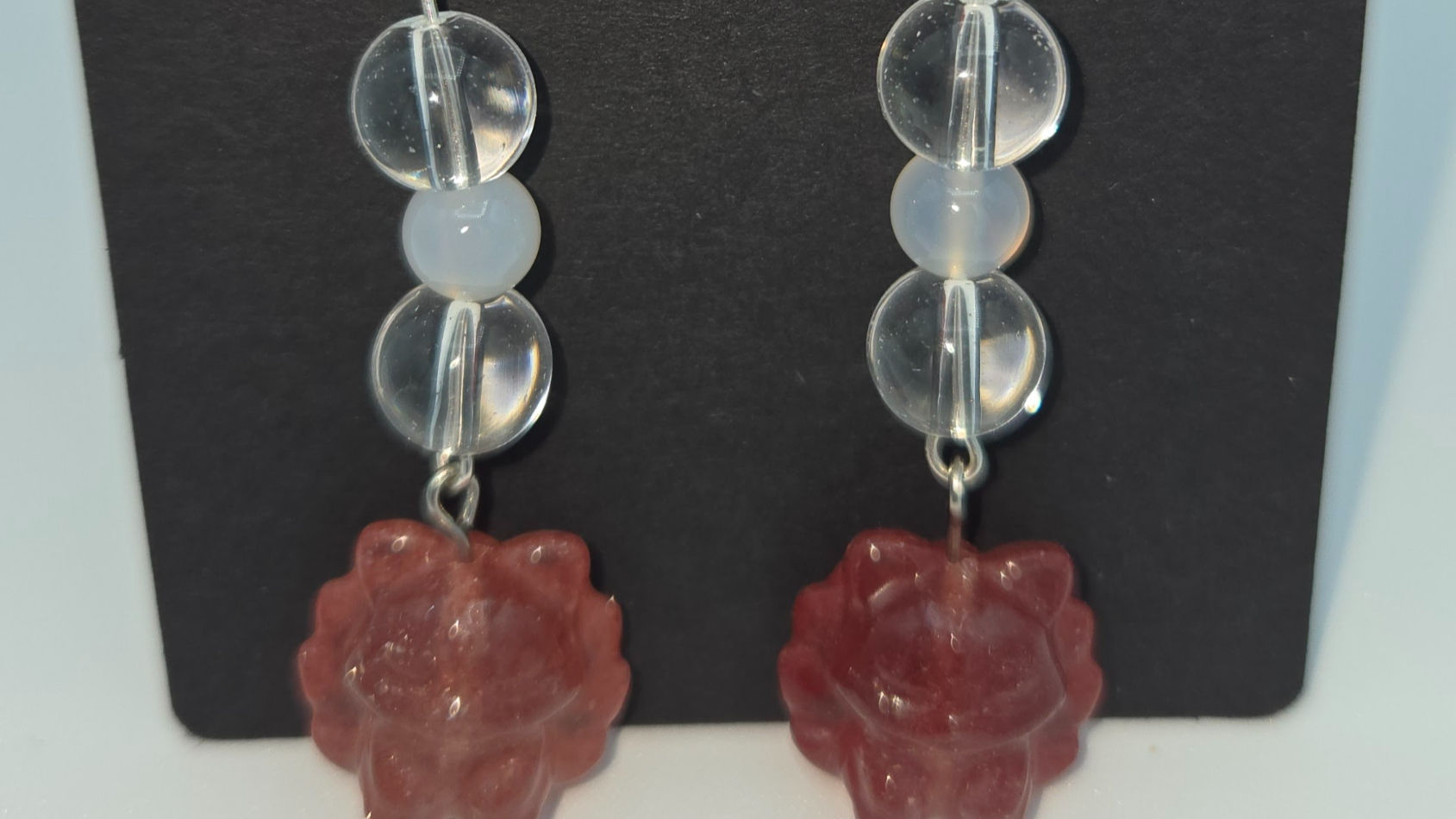 Strawberry Quartz Nine Tail Fox Earrings 2.5in
