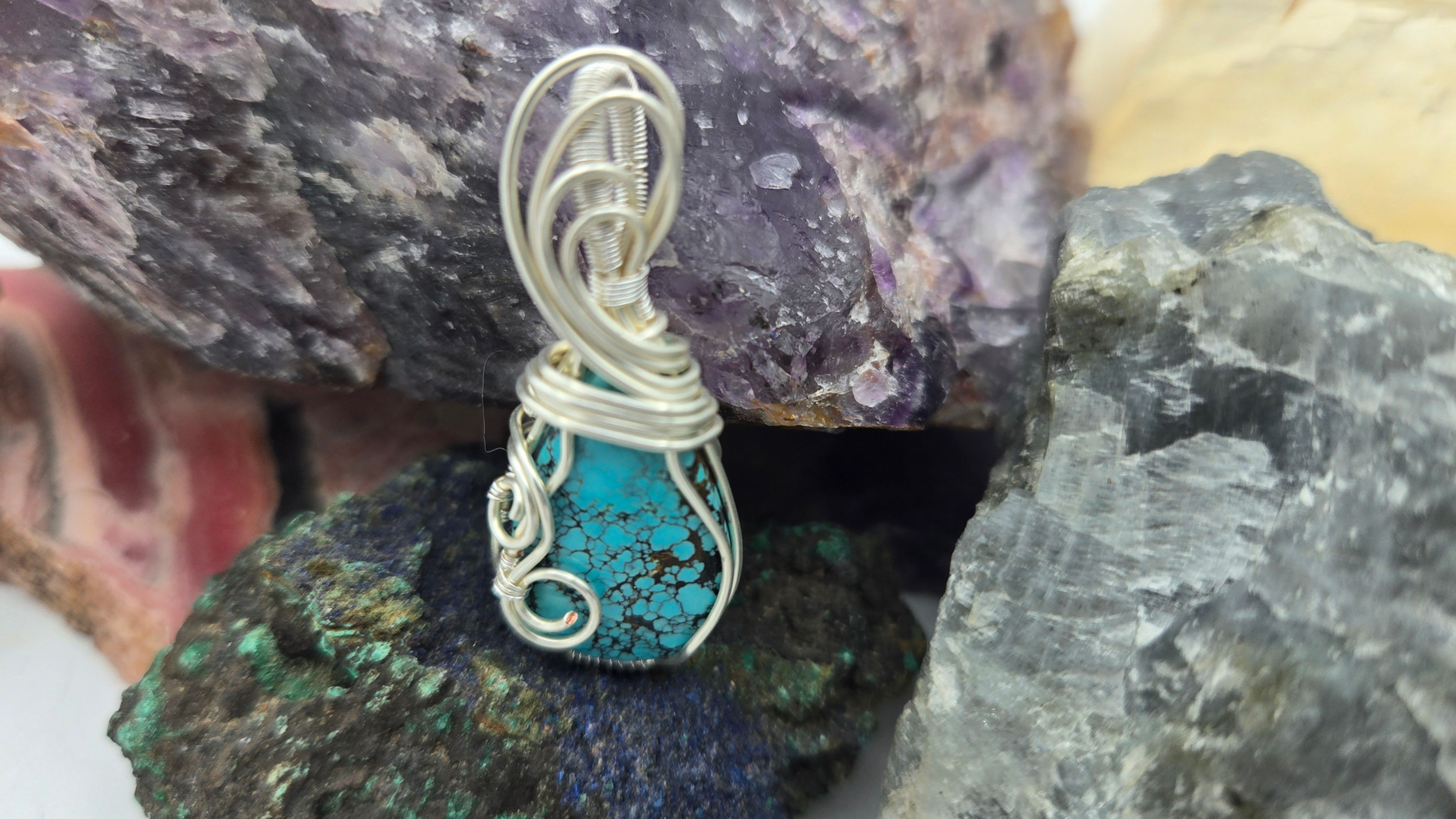 Turquoise mini Wire wrapped pendant
