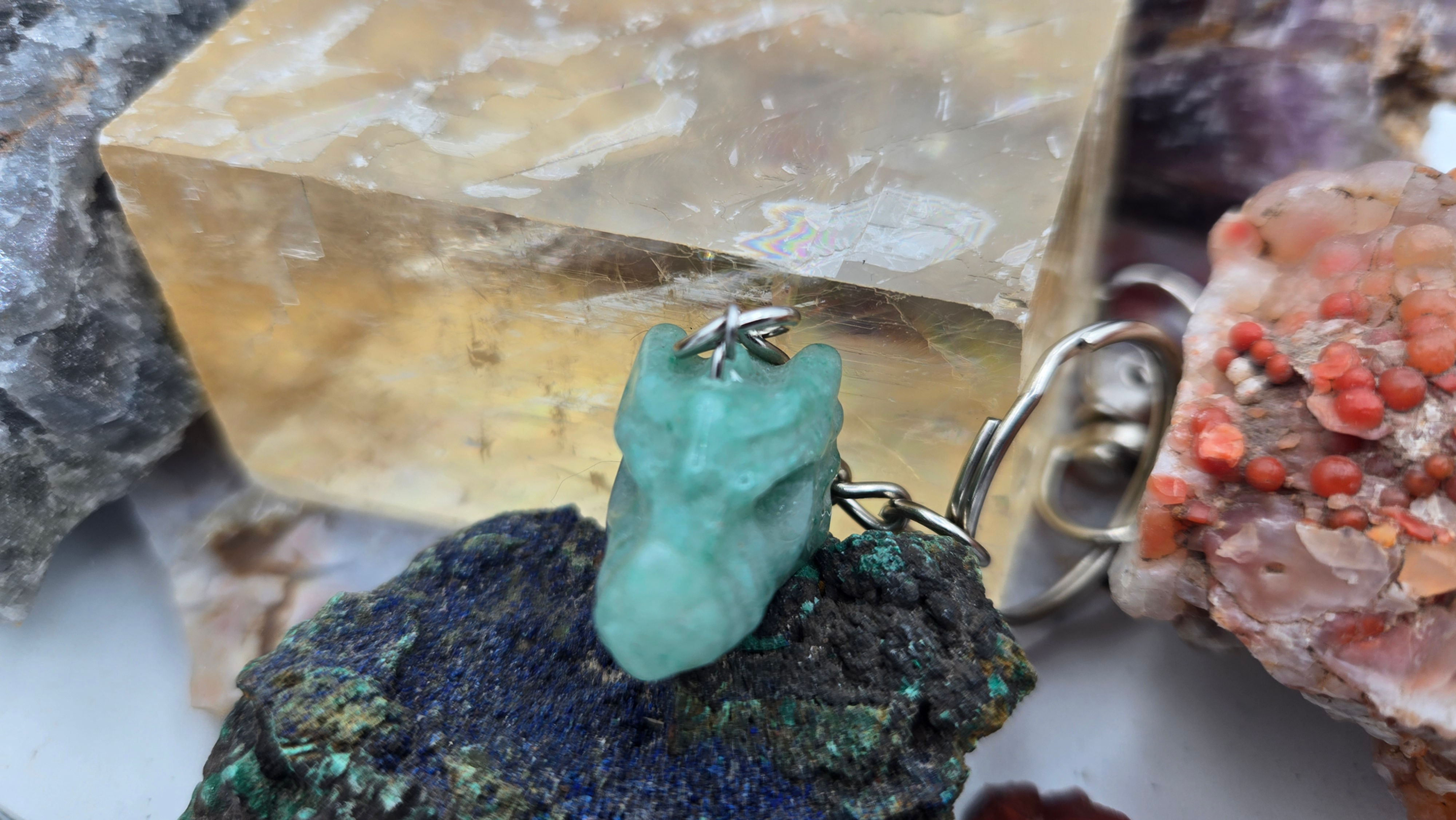 green Aventurine Dragon keychain 4 in