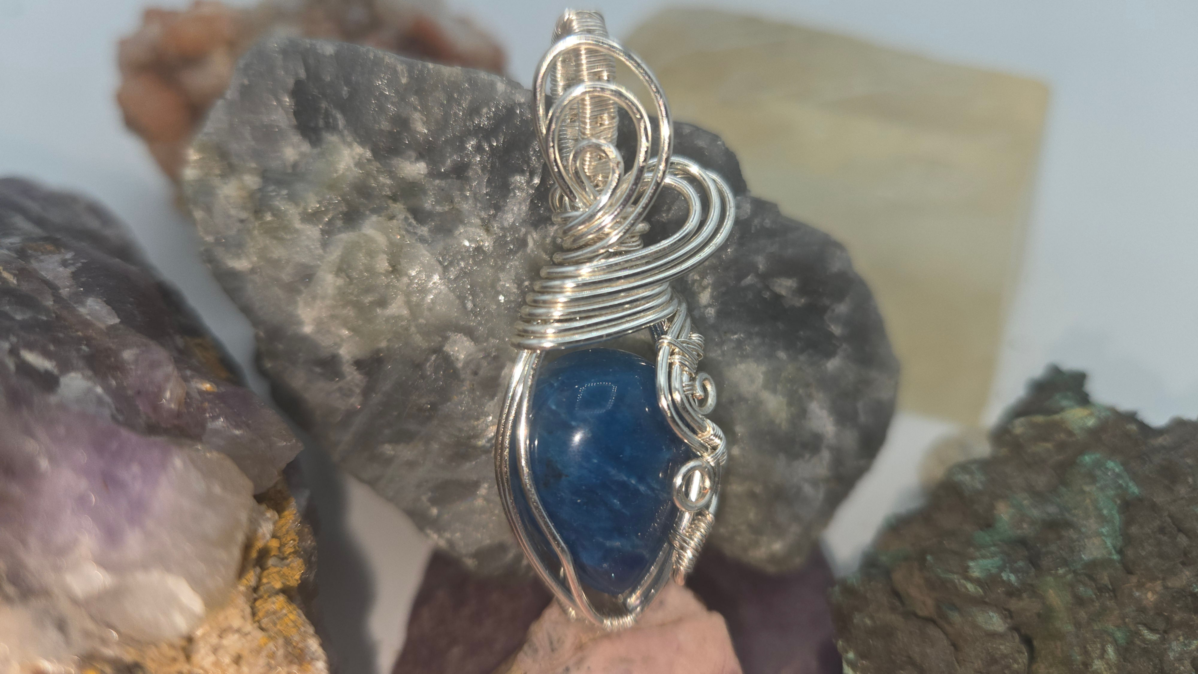 Blue Apatite wire wrapped pendant
