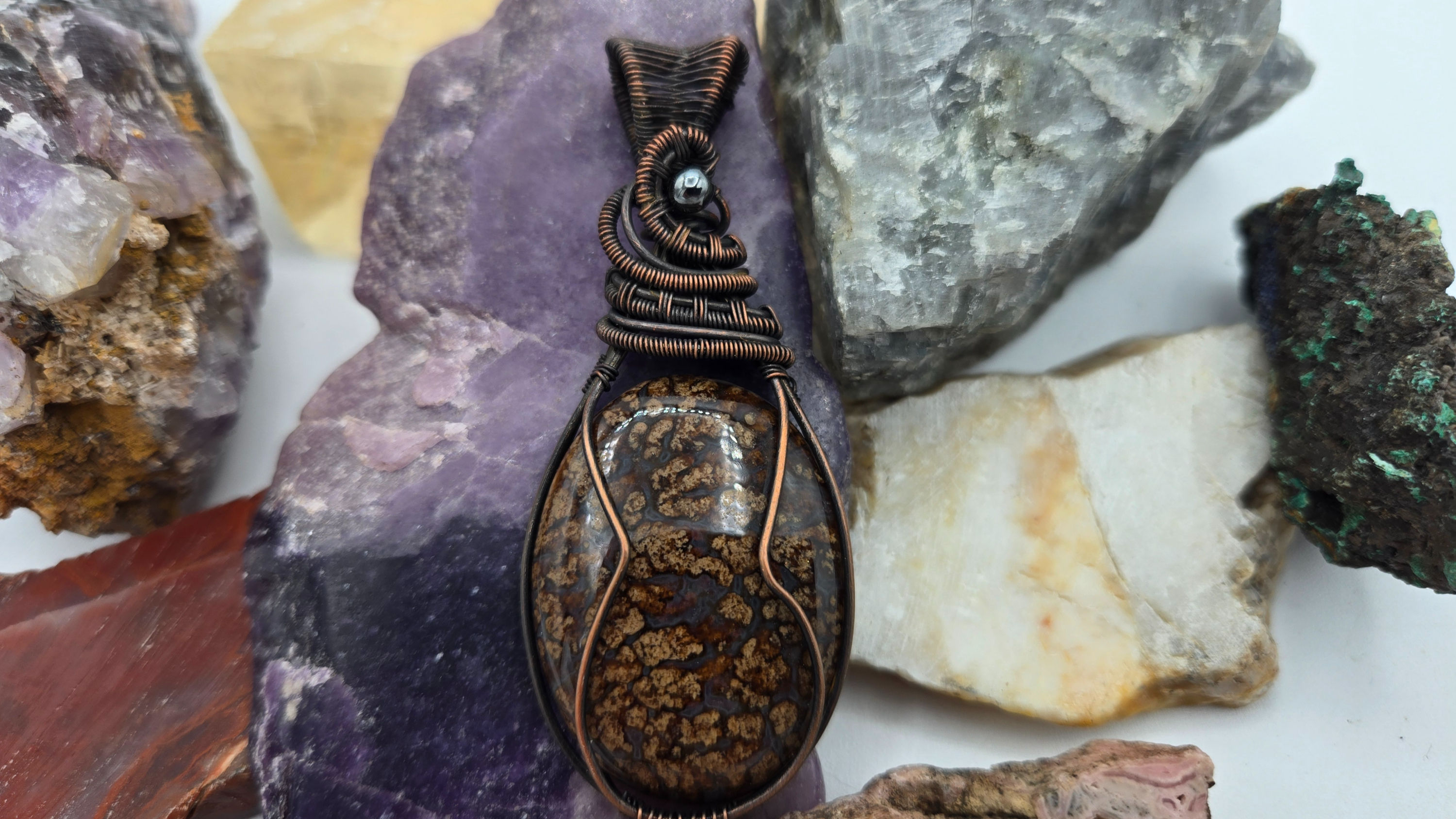 Agate Pendant in Antique Copper Hematite Accent 3 in