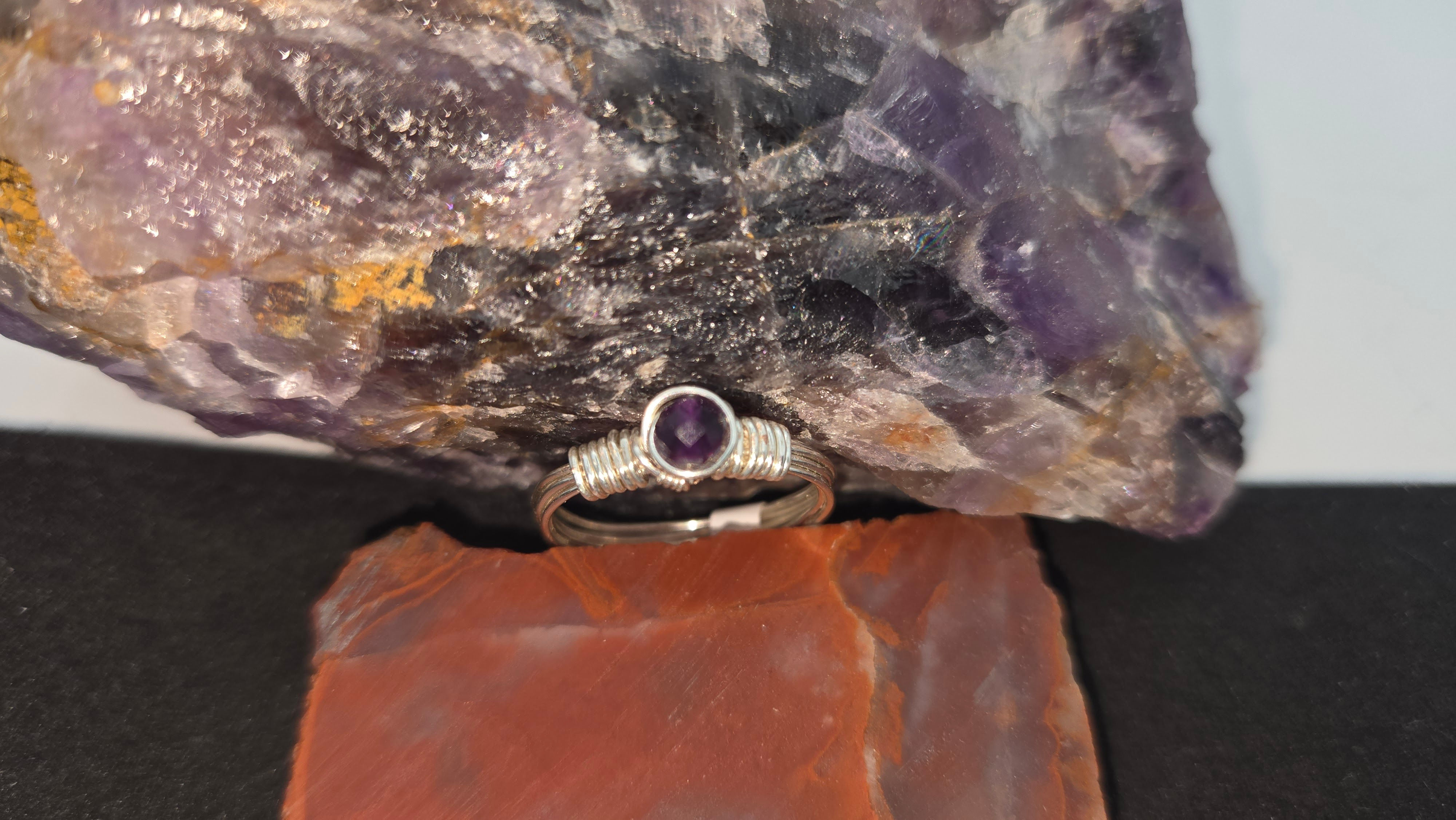 Fluorite ring Silver plated wire size 8
