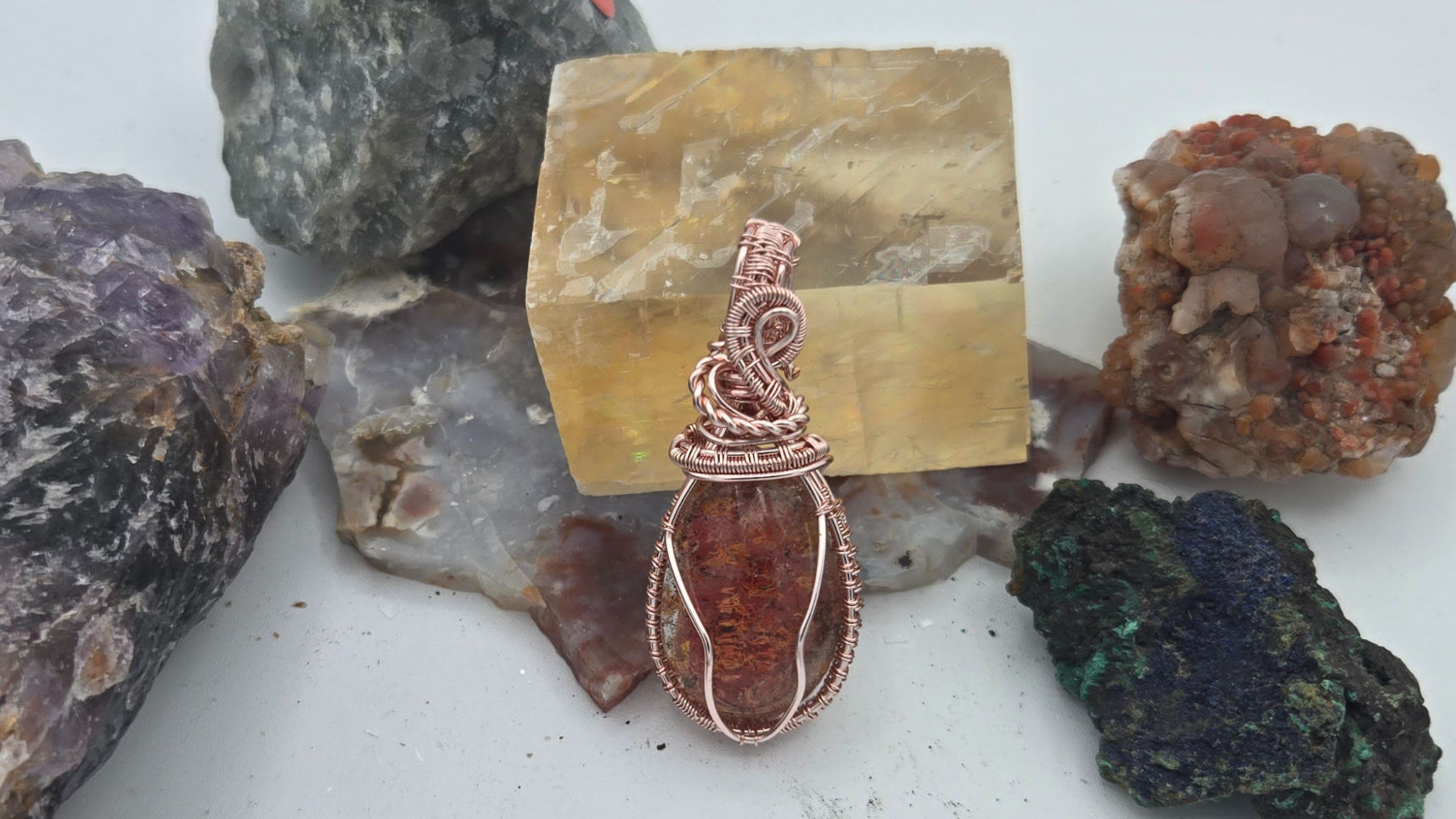 Garden Quartz in Rose Gold colored Copper Pendant 2.25in