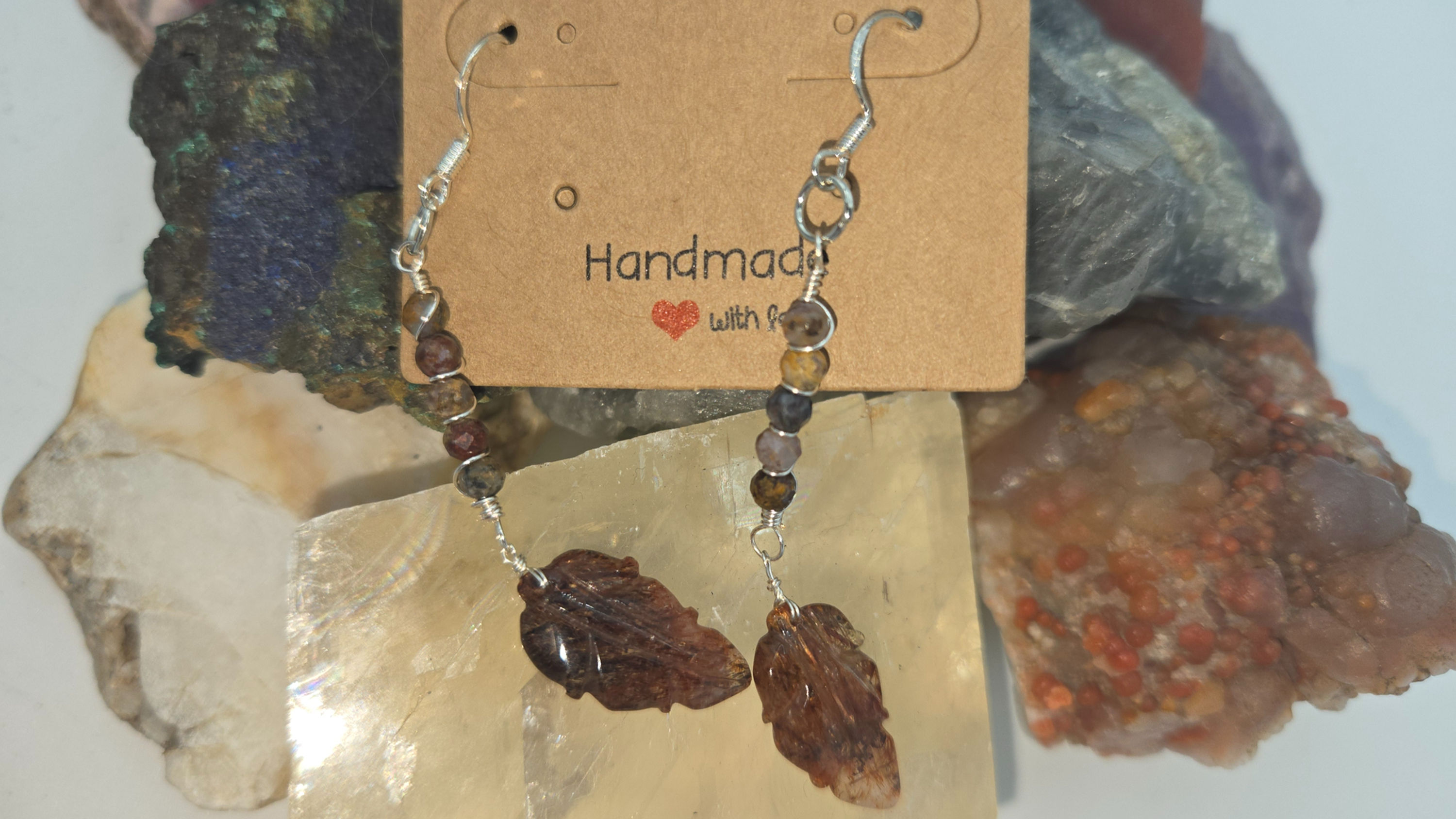 Copper rutile leaf earrings 2.5in
