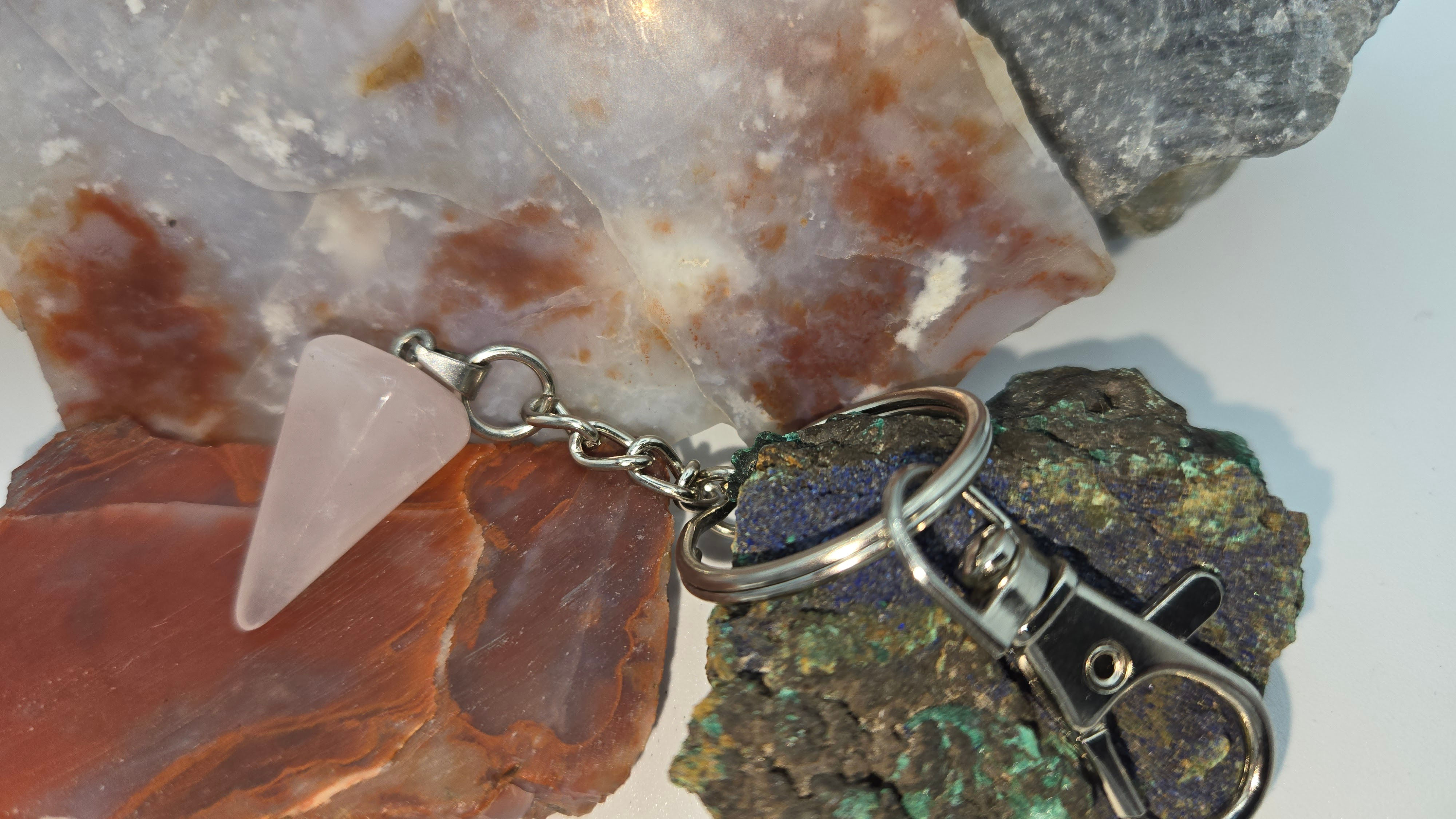 Rose Quartz Pendulum Keychain 4.5in