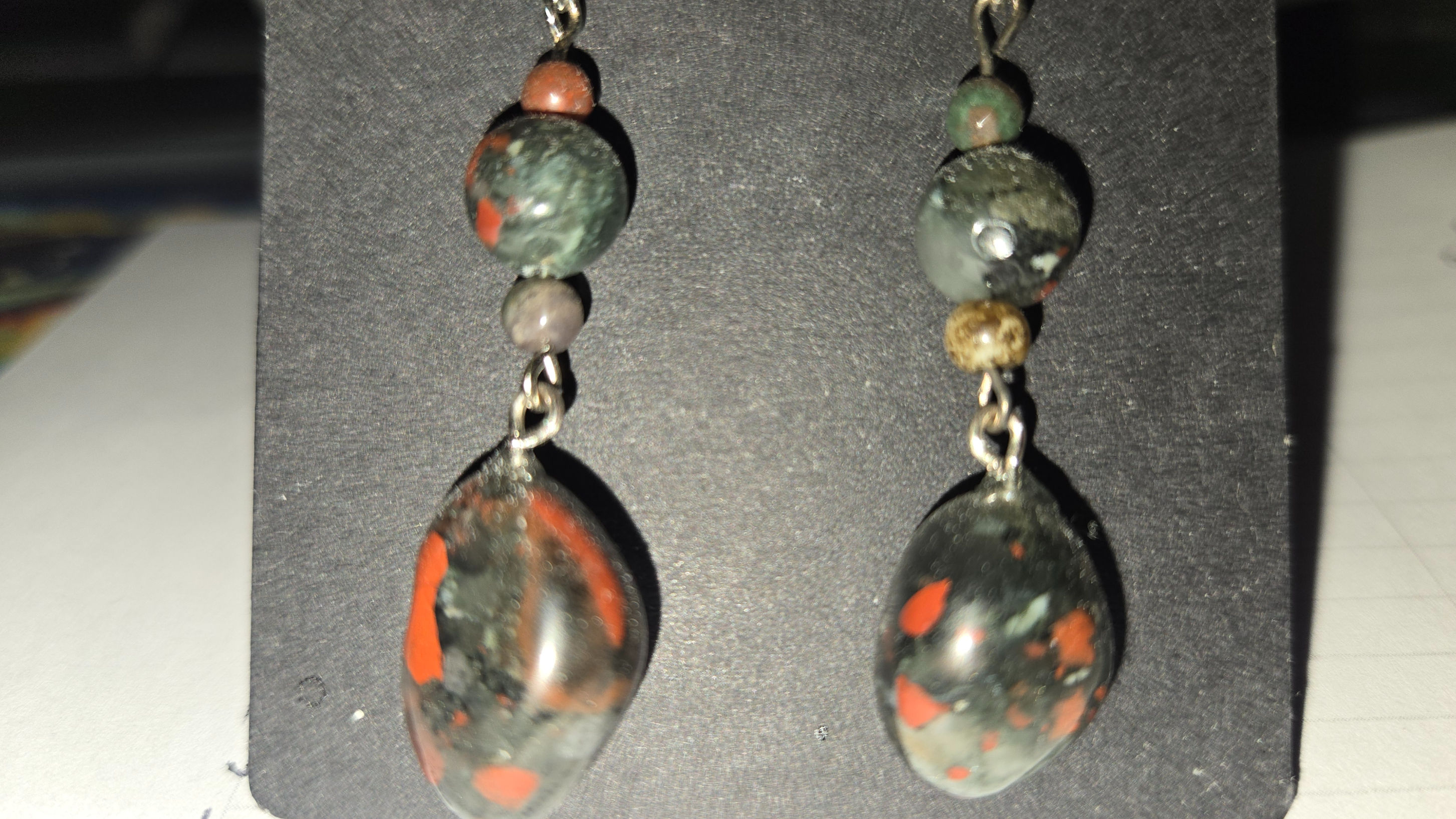 African Bloodstone Tumble earrings 2.25 in
