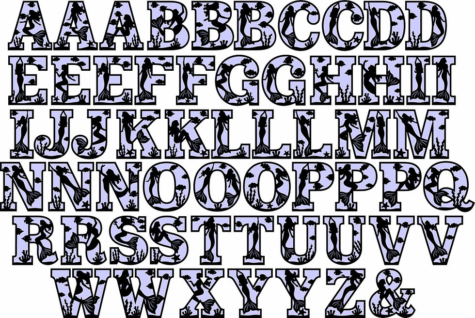 Alphabet letters A through Z in blue and white Mermaid Alphabet Decor