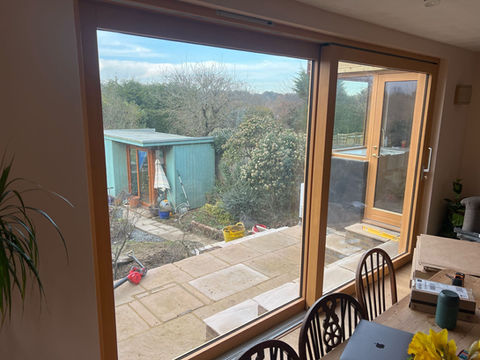 a large room looking out onto the garden