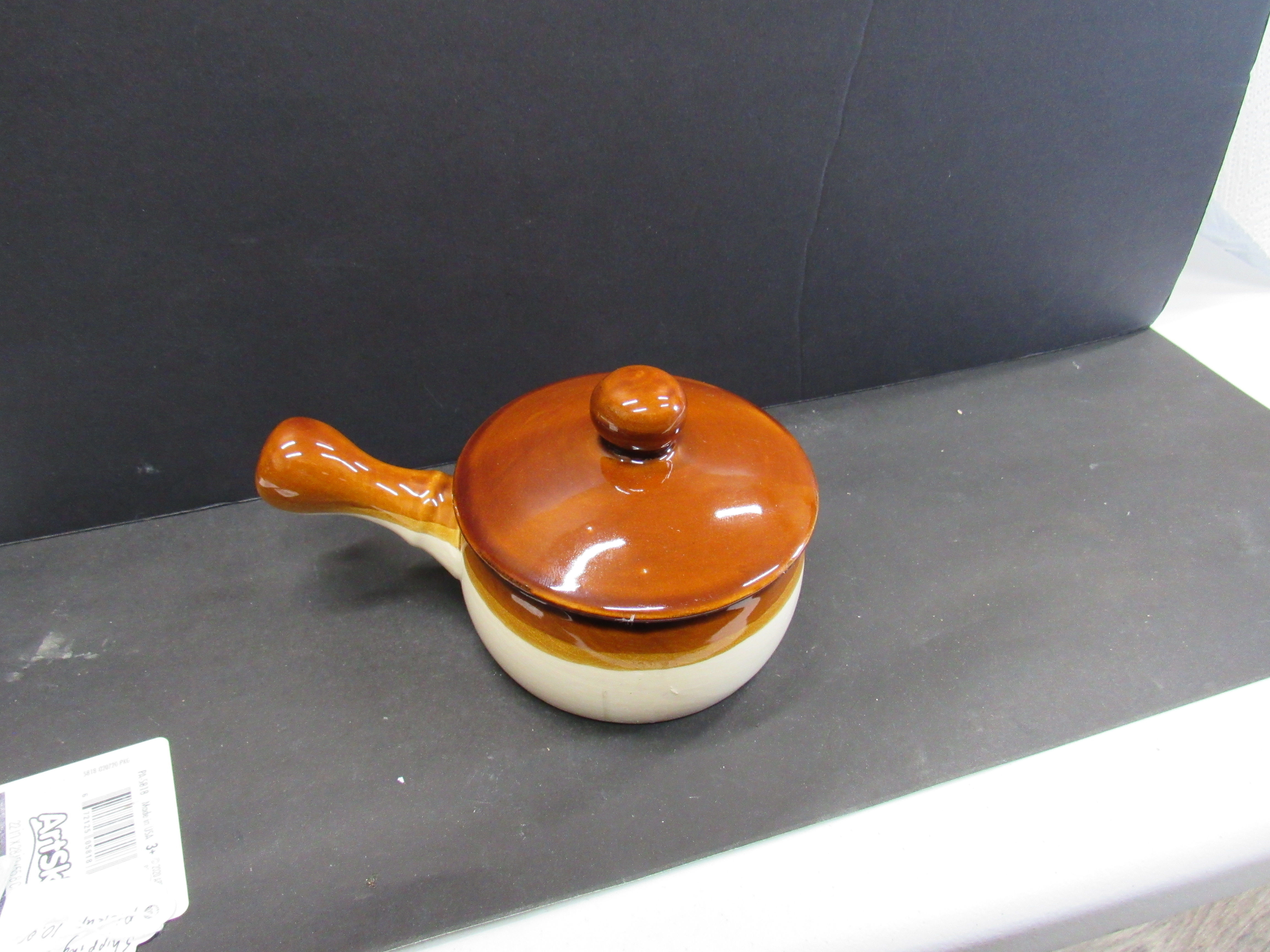 Old Vintage French Onion Soup with Handle ceramic Crocks bowl with Iid Brown