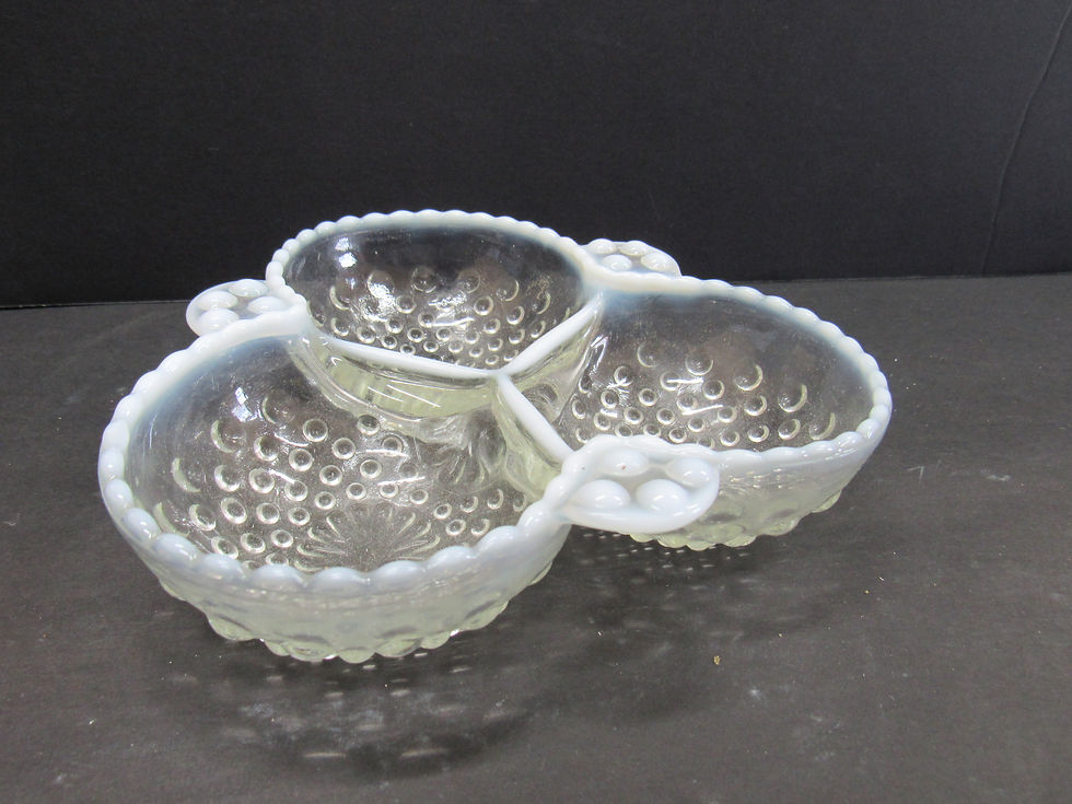 Thumbnail: Old Vintage Fenton Moonstone Opalescent Hobnail Relish Dish 3 Section