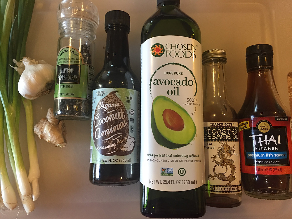 ingredients green onion garlic pepper coconut aminos avocado oil toasted sesame seed oil fish sauce