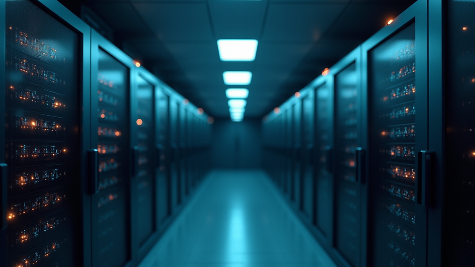 Close-up view of a secure server room with blinking lights