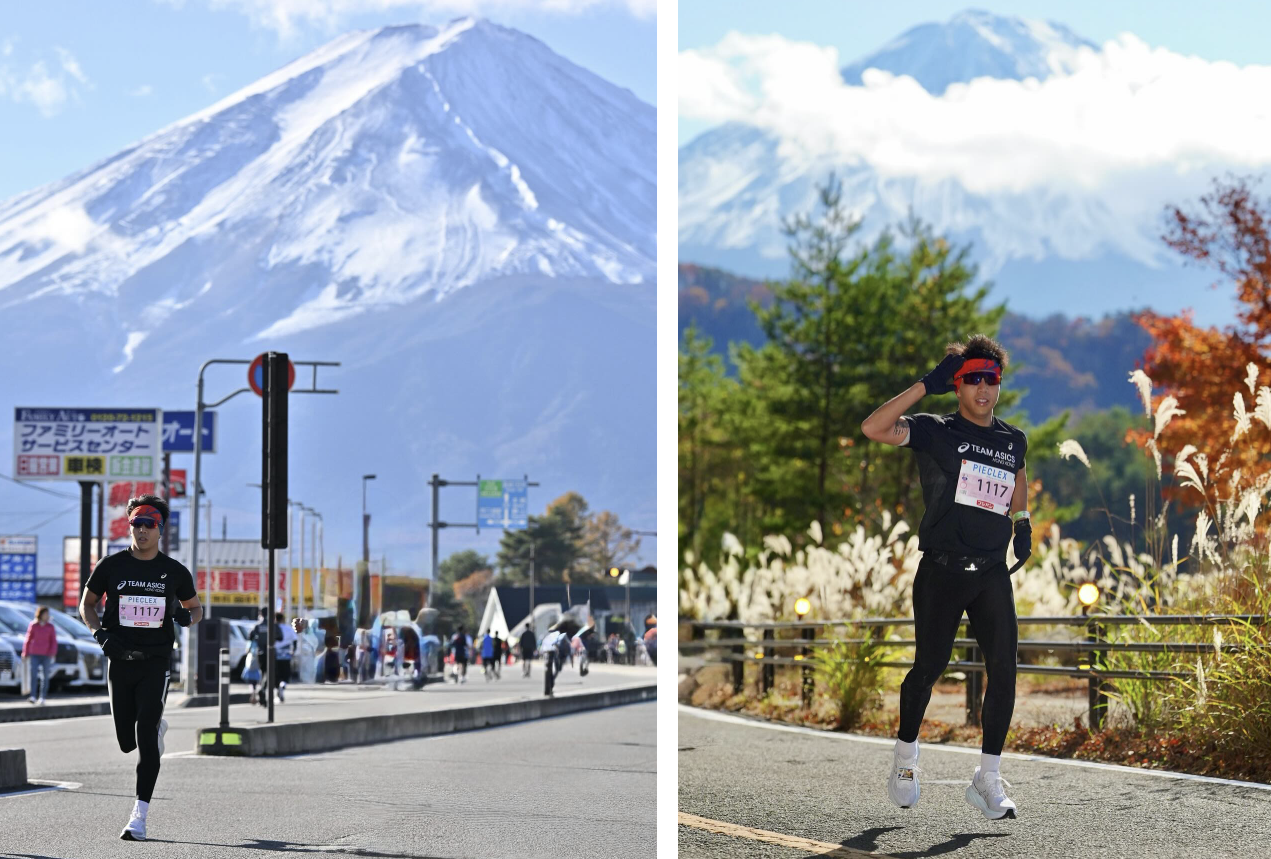 在富士山腳下奔跑的跑者