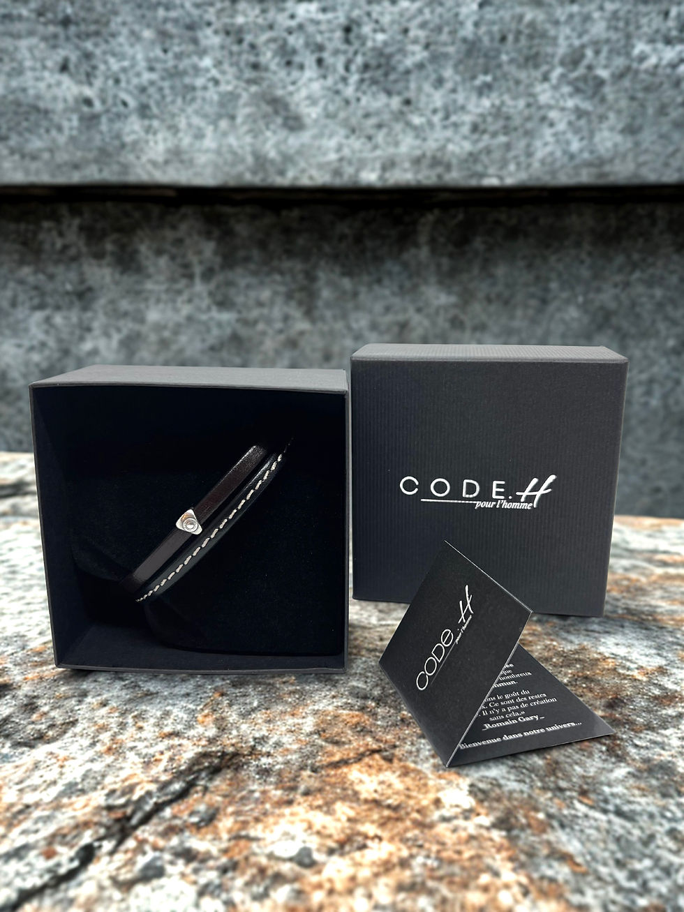 Miniature : bracelet cuir homme marron et noir artisanal fait main dans sa boite cadeau