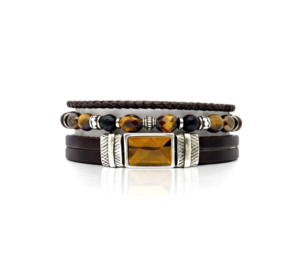 Composition bracelets homme pierre naturelle oeil de tigre fait main idée cadeau