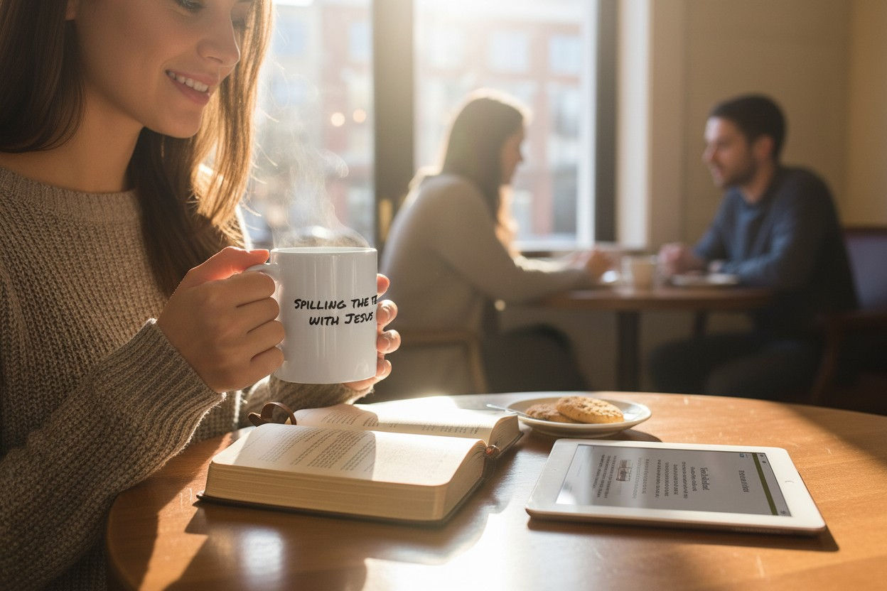 "Spilling the tea with Jesus" The Feisty Christ 11 oz tea/coffee mug