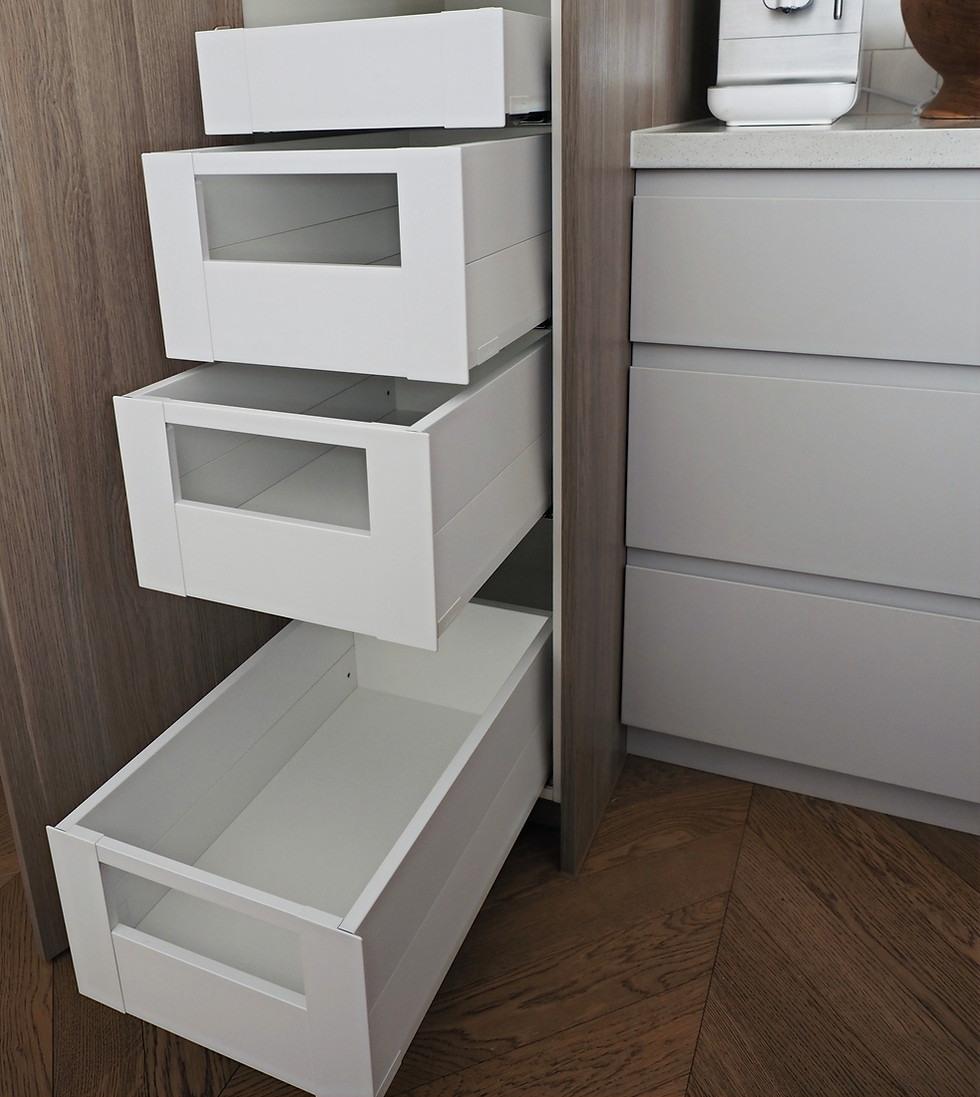 Blum MERIVOBOX drawers, Blum SPACE TOWER, Pantry drawers