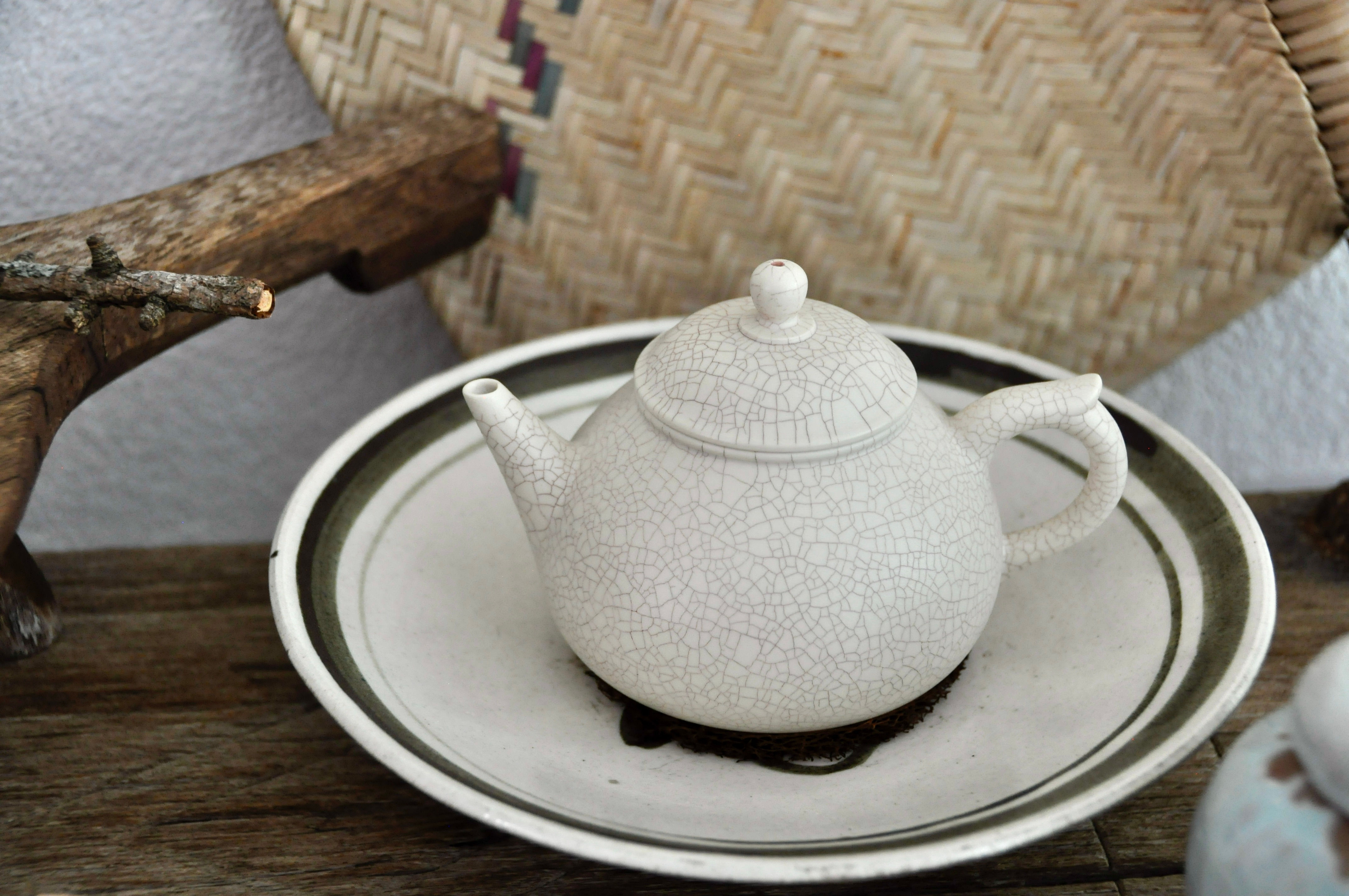 Théière en argile blanche avec fissures de glace artisanale 280ml