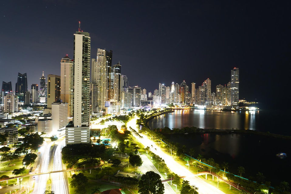 High-rise condo towers along Avenida Balboa and the Panama City bayfront