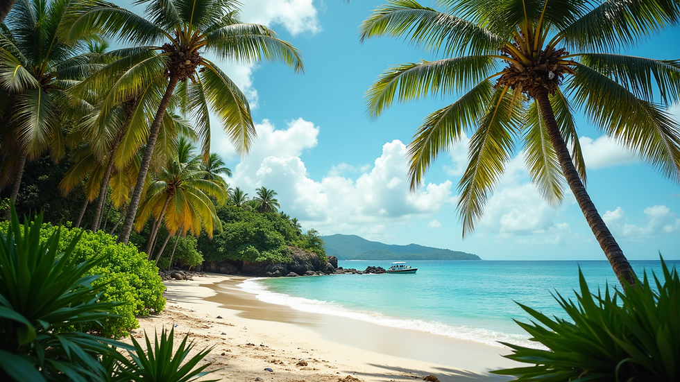 High angle view of a tropical beach with palm trees in Bocas del Toro