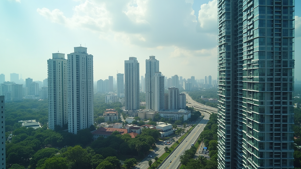 High angle view of modern high-rise buildings in Panama City